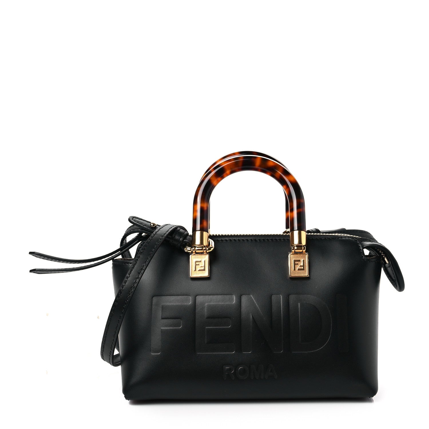 Fendi Vitello King Plexiglass Logo Embossed Mini By The Way Top Handle Boston Bag Black 1 of 7