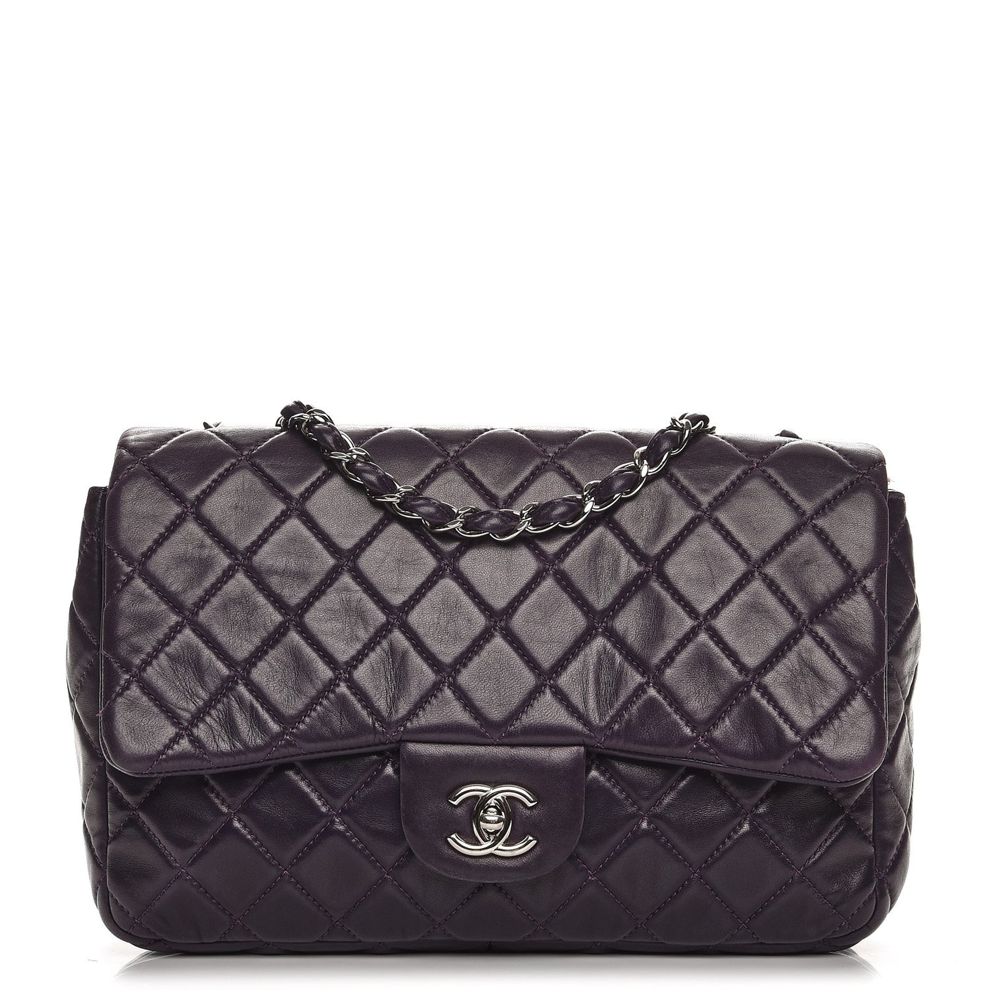 Lambskin Quilted Jumbo Single Flap Dark Purple