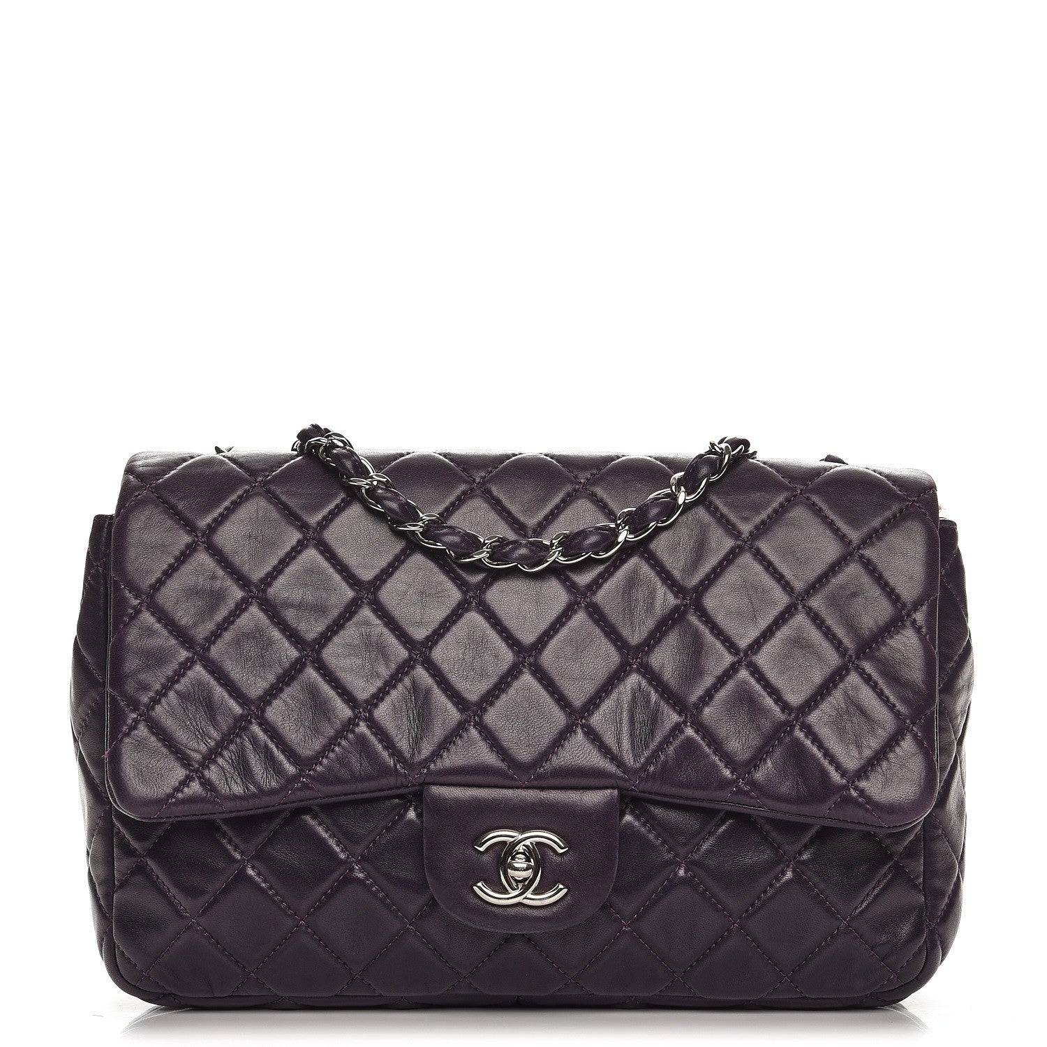 Chanel Lambskin Quilted Jumbo Single Flap Dark Purple 1 of 9