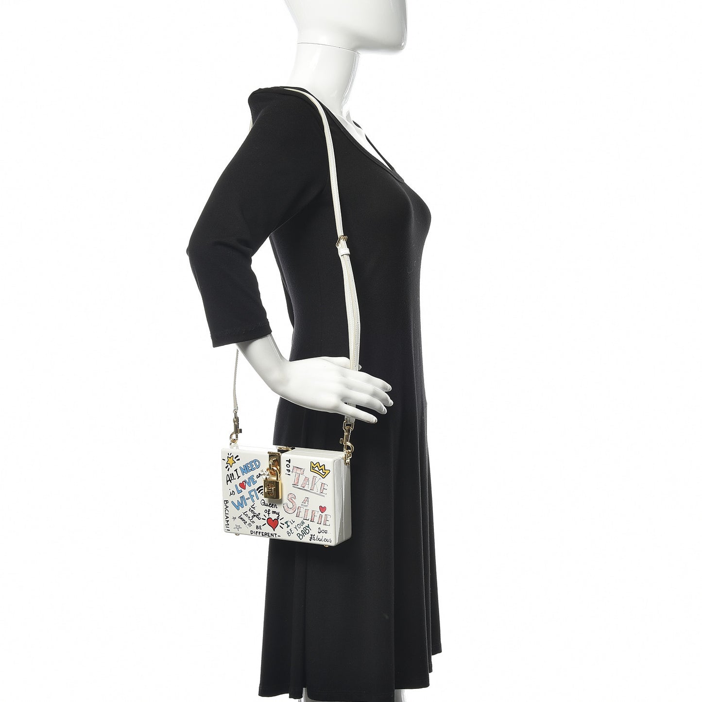Acrylic Graffiti Printed Box Crossbody Bag White