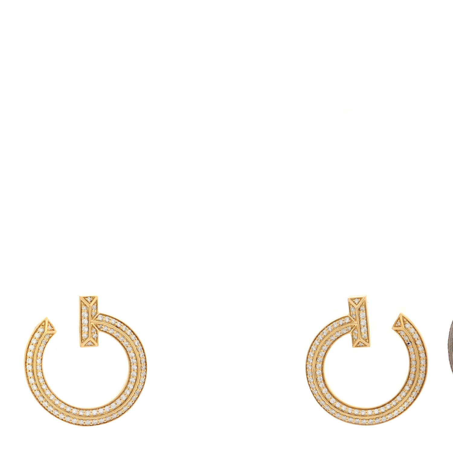 Tiffany 18K Yellow Gold Diamond T1 Open Hoop Earrings 1 of 5