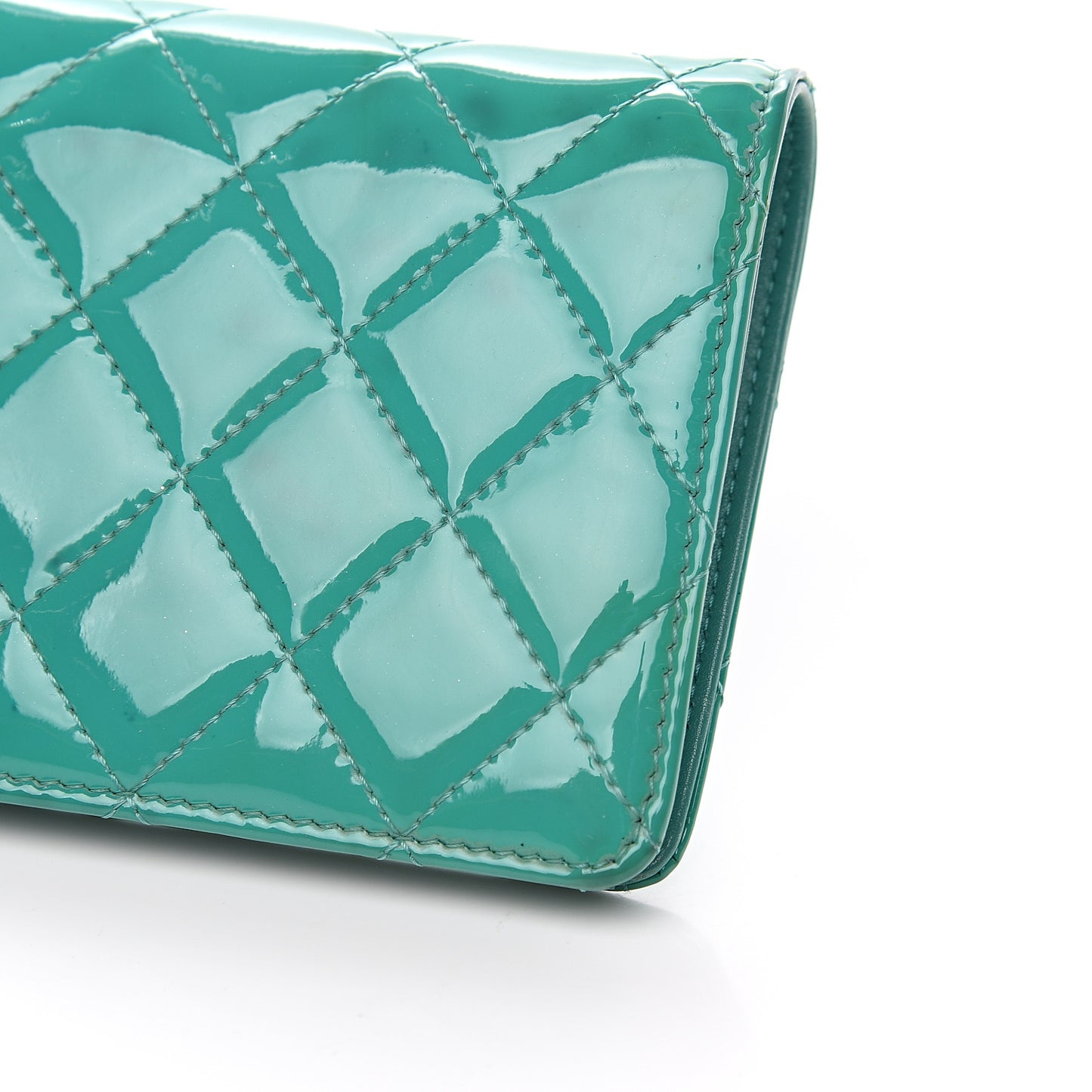 Patent Quilted Yen Wallet Turquoise