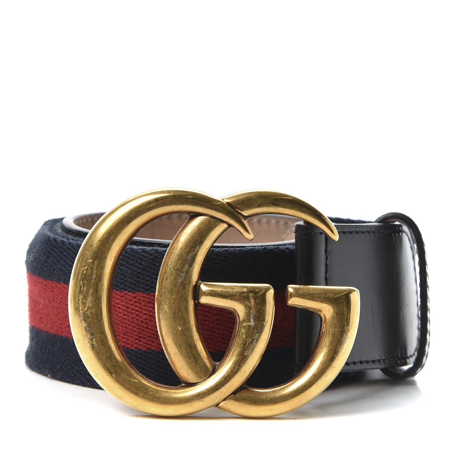 Gucci Nylon Calfskin Double G Web 40mm Belt 80 32 Blue Red Black 1 of 4