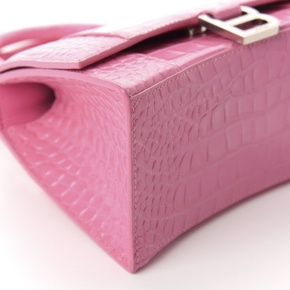 Balenciaga Shiny Calfskin Crocodile Embossed Small Hourglass Top Handle Bag Baby Pink 6 of 9