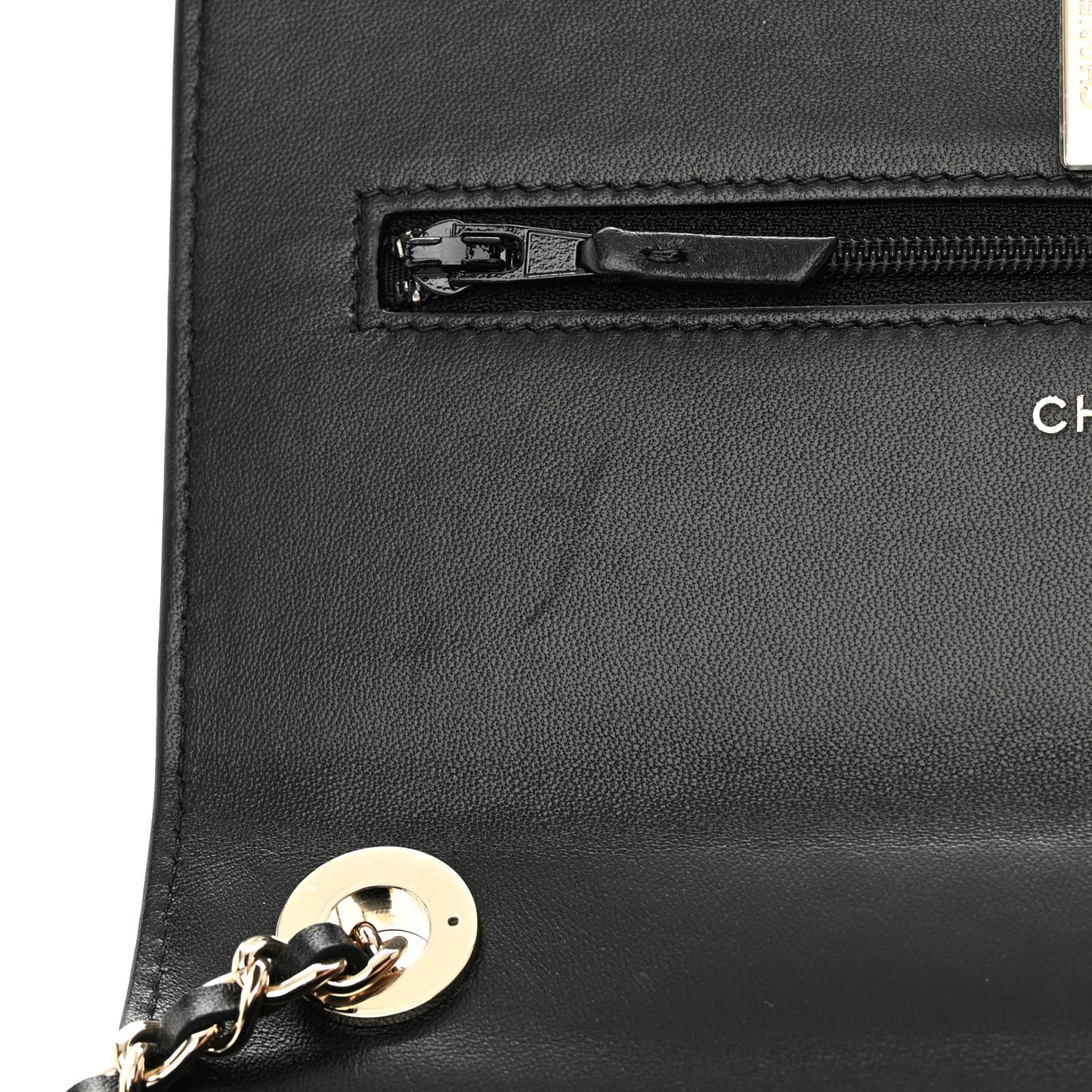 Lambskin Quilted Trendy CC Wallet On Chain WOC Black
