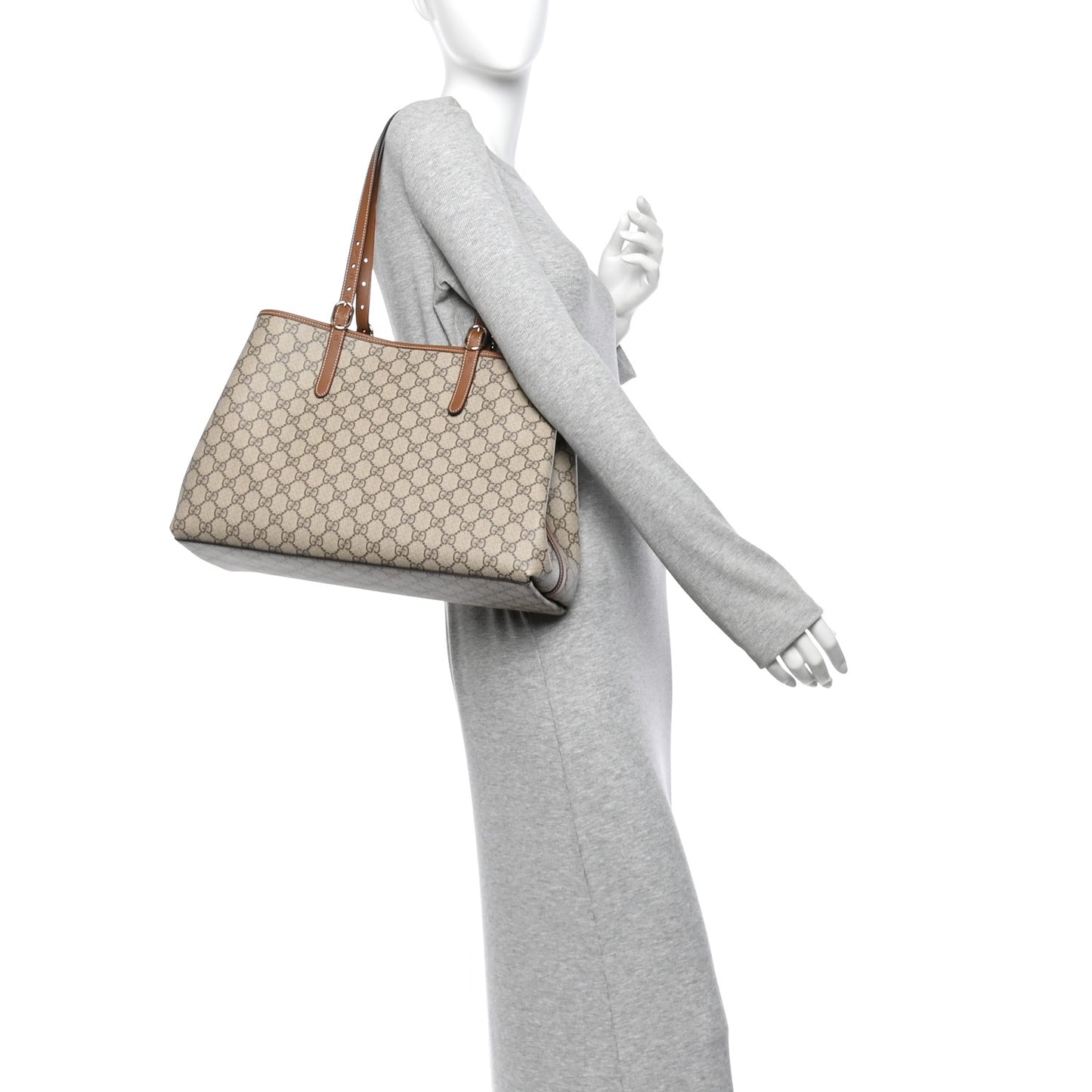 GG Supreme Monogram Emblem Large Tote Bag Beige Dark Brown