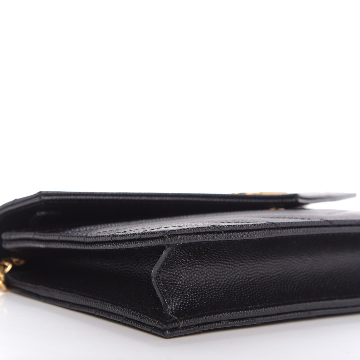 Grain De Poudre Matelasse Chevron Monogram Envelope Chain Wallet Black