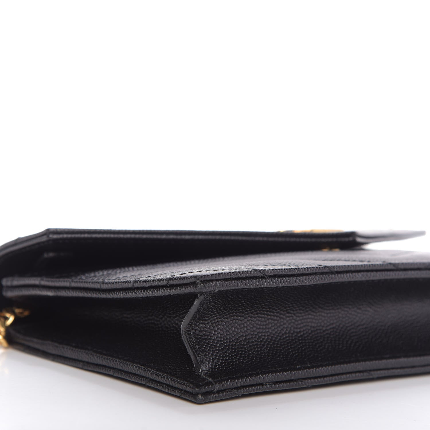 Saint Laurent Grain De Poudre Matelasse Chevron Monogram Envelope Chain Wallet Black 6 of 9