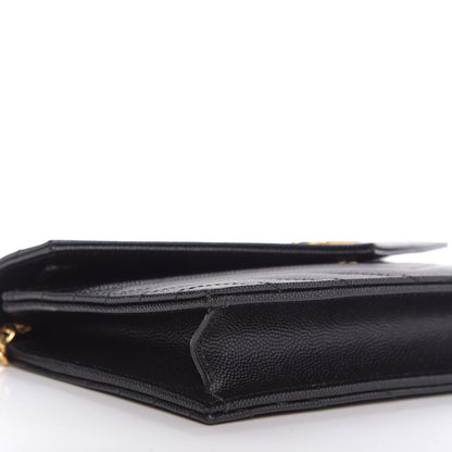 Saint Laurent Grain De Poudre Matelasse Chevron Monogram Envelope Chain Wallet Black 6 of 9
