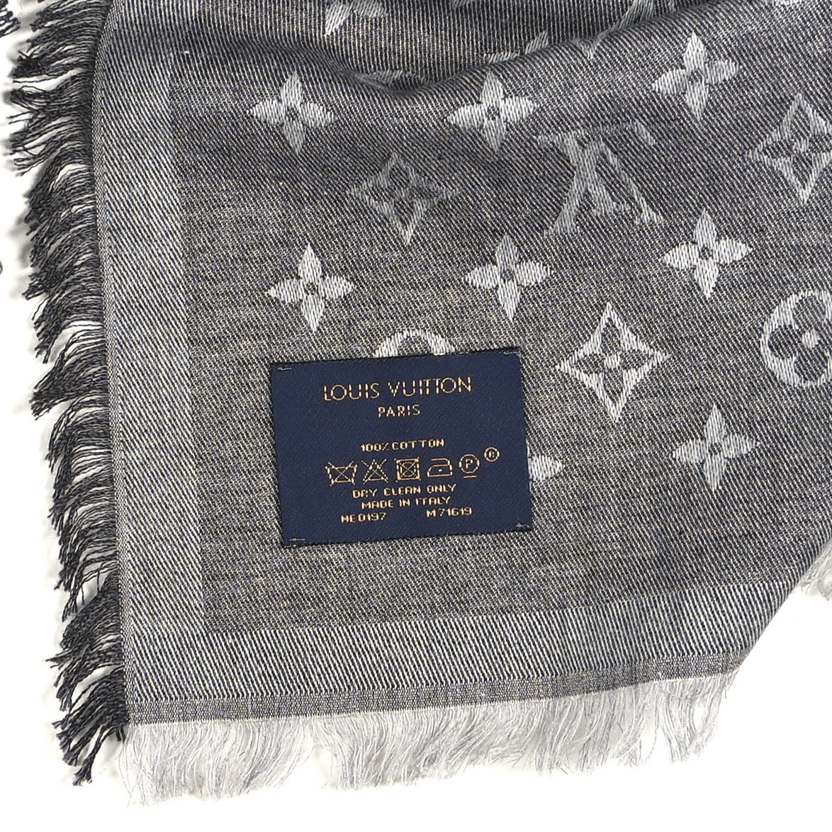 Louis Vuitton Silk Wool Monogram Denim Shawl Black 6 of 8