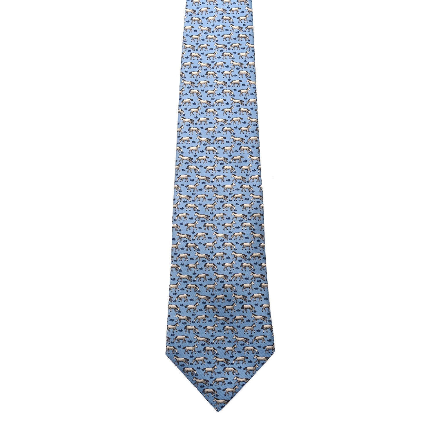 Hermes Printed Silk Mens Neck Tie Bleu 2 of 5