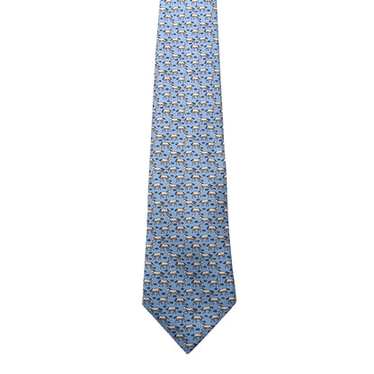 Hermes Printed Silk Mens Neck Tie Bleu 2 of 5