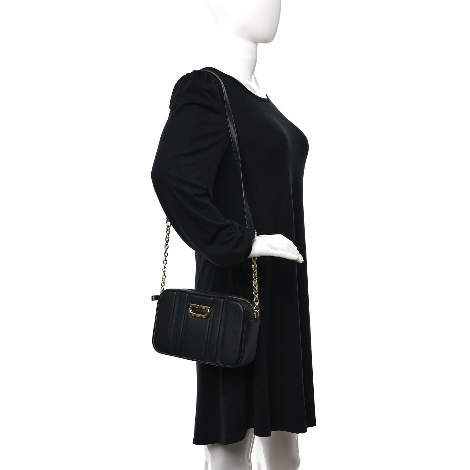 Salvatore Ferragamo Calfskin Quilted Medium Gancini Camera Case Black 2 of 8