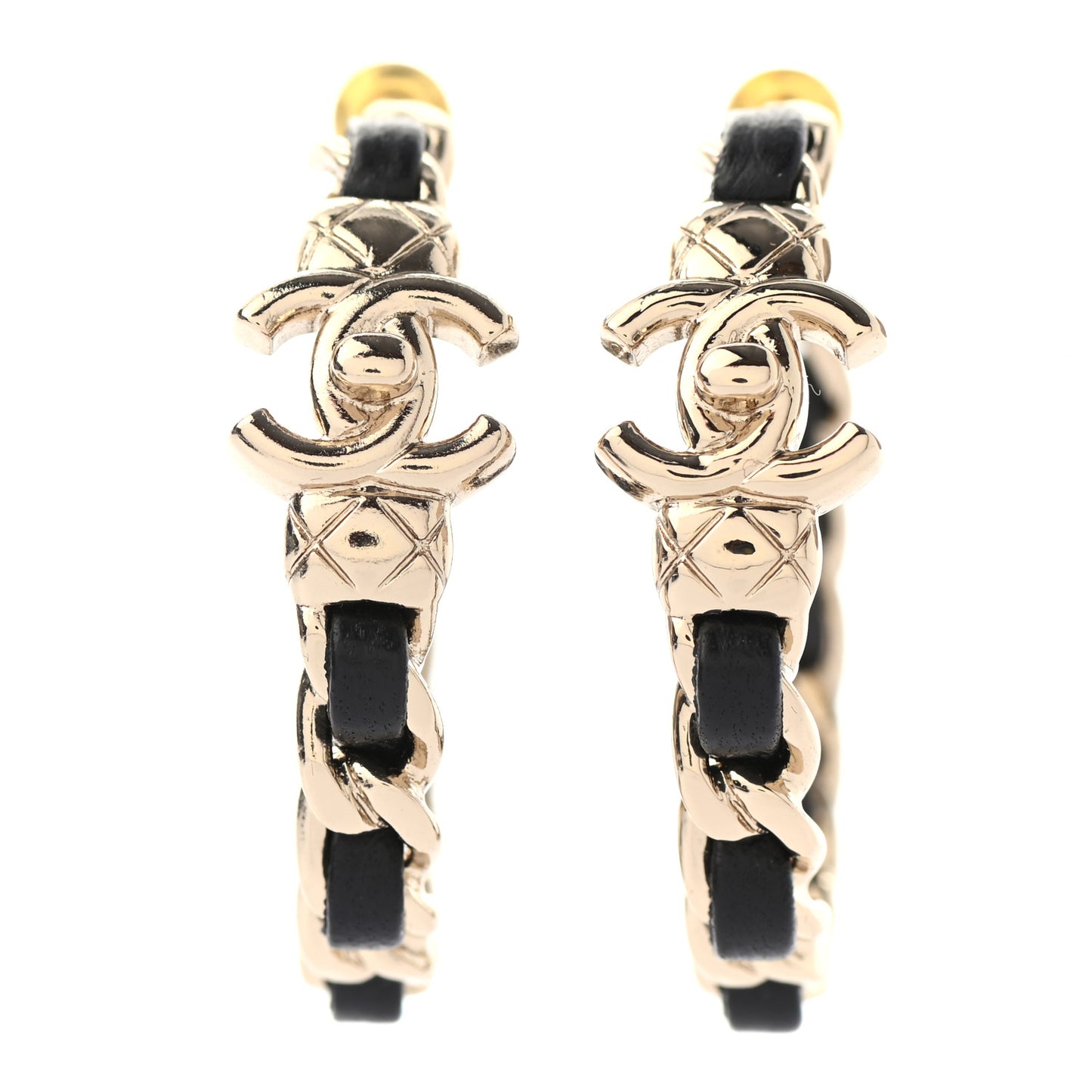 Lambskin CC Turnlock Chain Hoop Earrings Gold Black