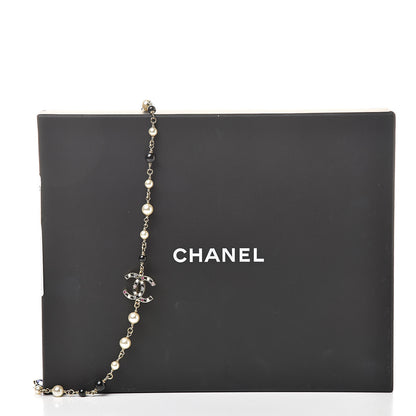 Chanel Pearl Crystal Bead CC Long Necklace Gold Black White Pink 5 of 5