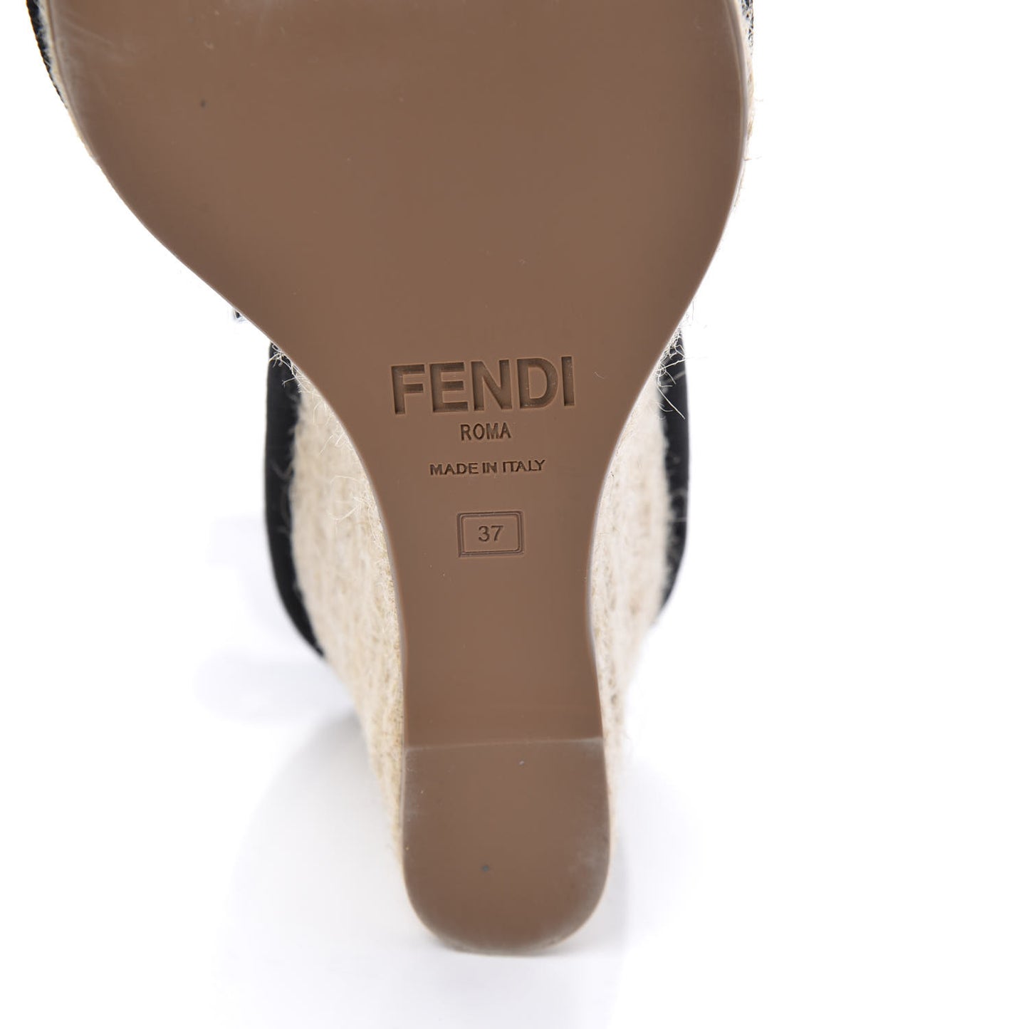 Canvas FF Embroidered Roma Ankle Wrap Espadrille Wedges 37 Black