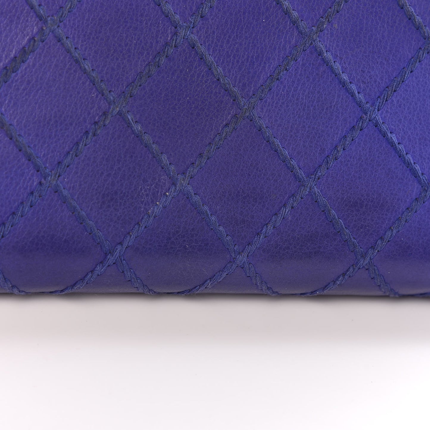 Calfskin Stitched Fancy CC Zip Around Wallet Blue