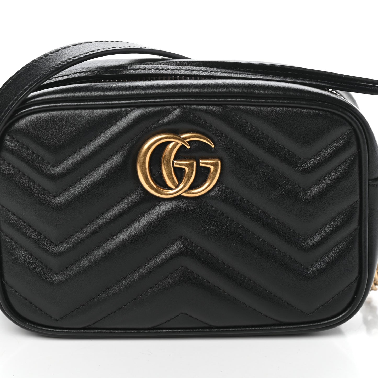 Calfskin Matelasse Mini GG Marmont Chain Shoulder Bag Black