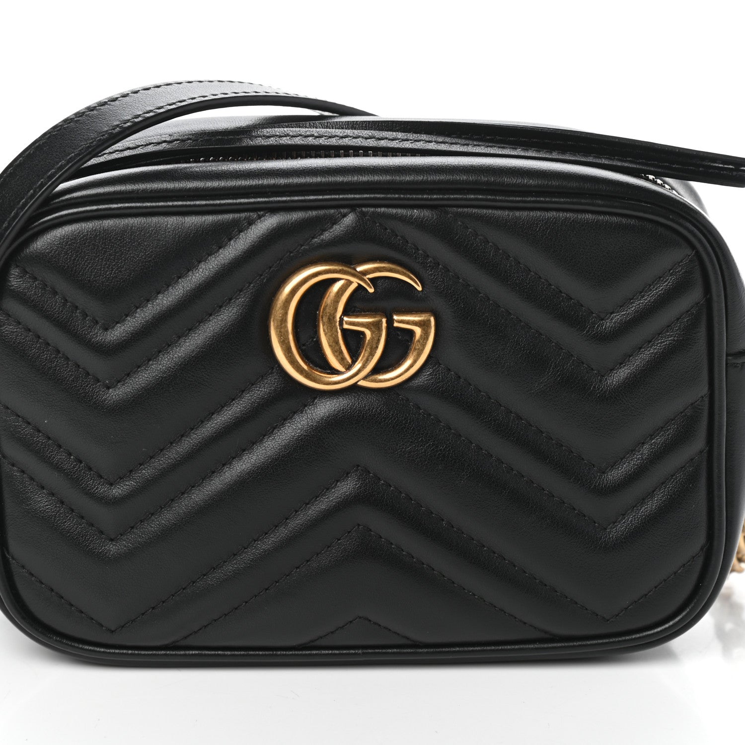 Gucci Calfskin Matelasse Mini GG Marmont Chain Shoulder Bag Black 7 of 9