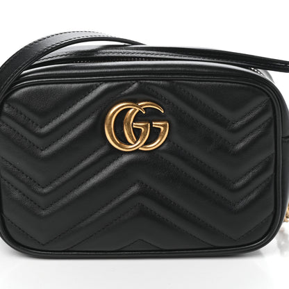 Gucci Calfskin Matelasse Mini GG Marmont Chain Shoulder Bag Black 7 of 9