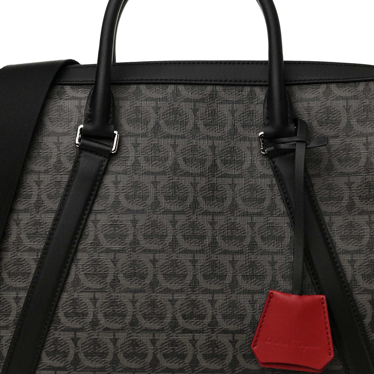 Gancini Monogram Calfskin Briefcase Black Grey