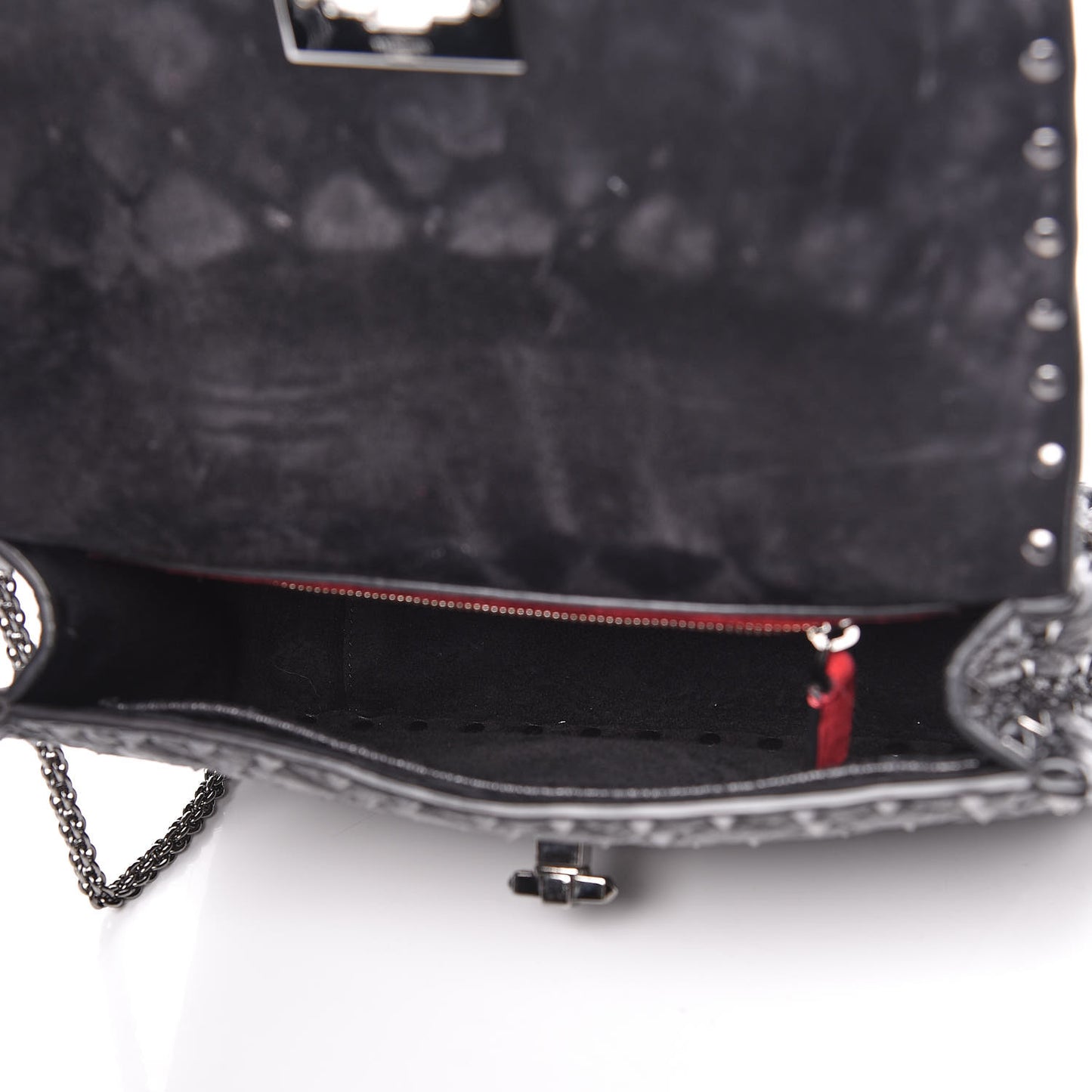 Craquele Nappa Medium Rockstud Spike Shoulder Bag Black