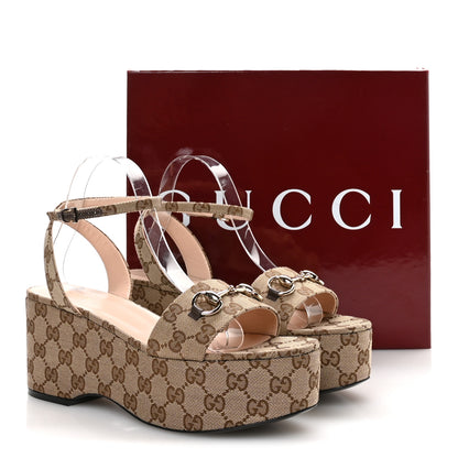 Gucci Monogram Nappa Chalotte Horsebit Ankle Strap 75mm Flatform Sandals 40.5 Beige Ebony 8 of 8