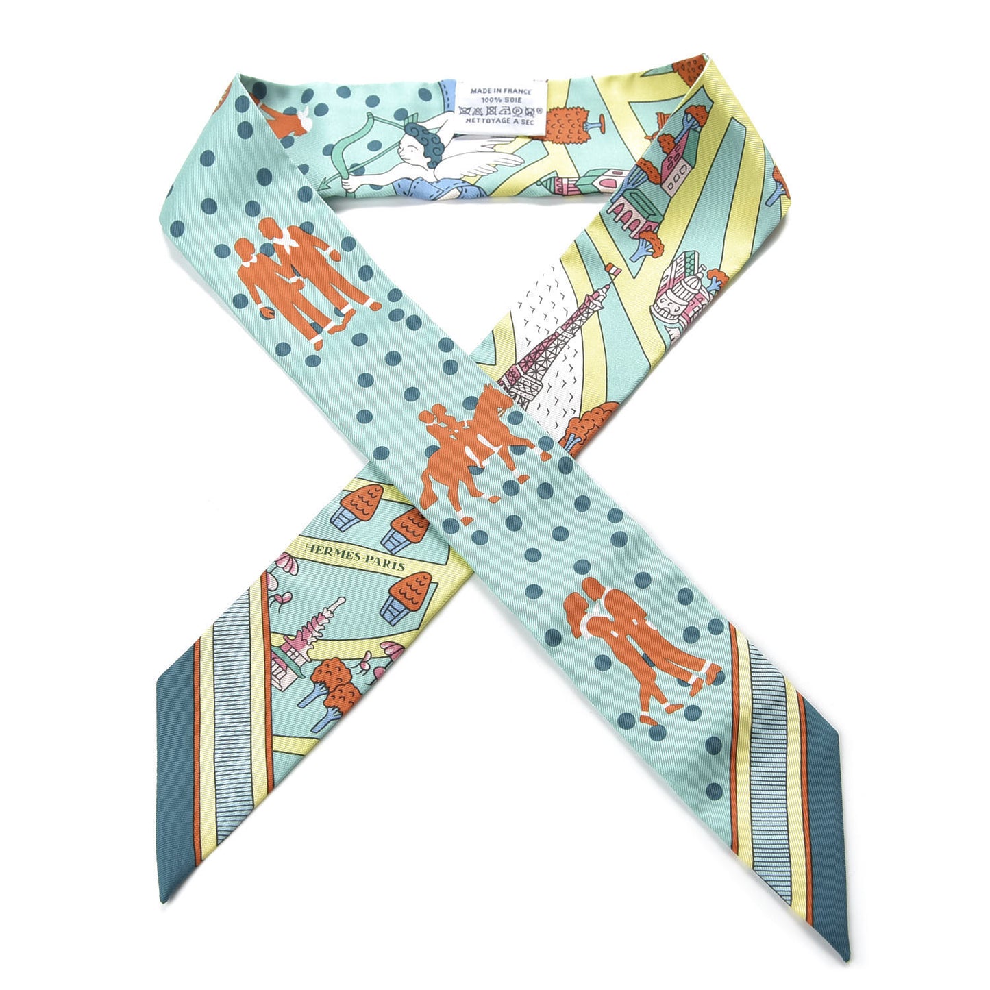 Silk Les Nouveaux Amoureux de Paris Twilly Vert D'eau Jaune Fluo Orange