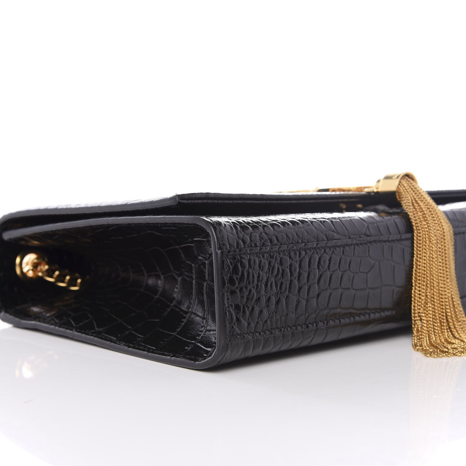 Saint Laurent Calfskin Crocodile Embossed Medium Classic Monogram Kate Tassel Satchel Black 7 of 10