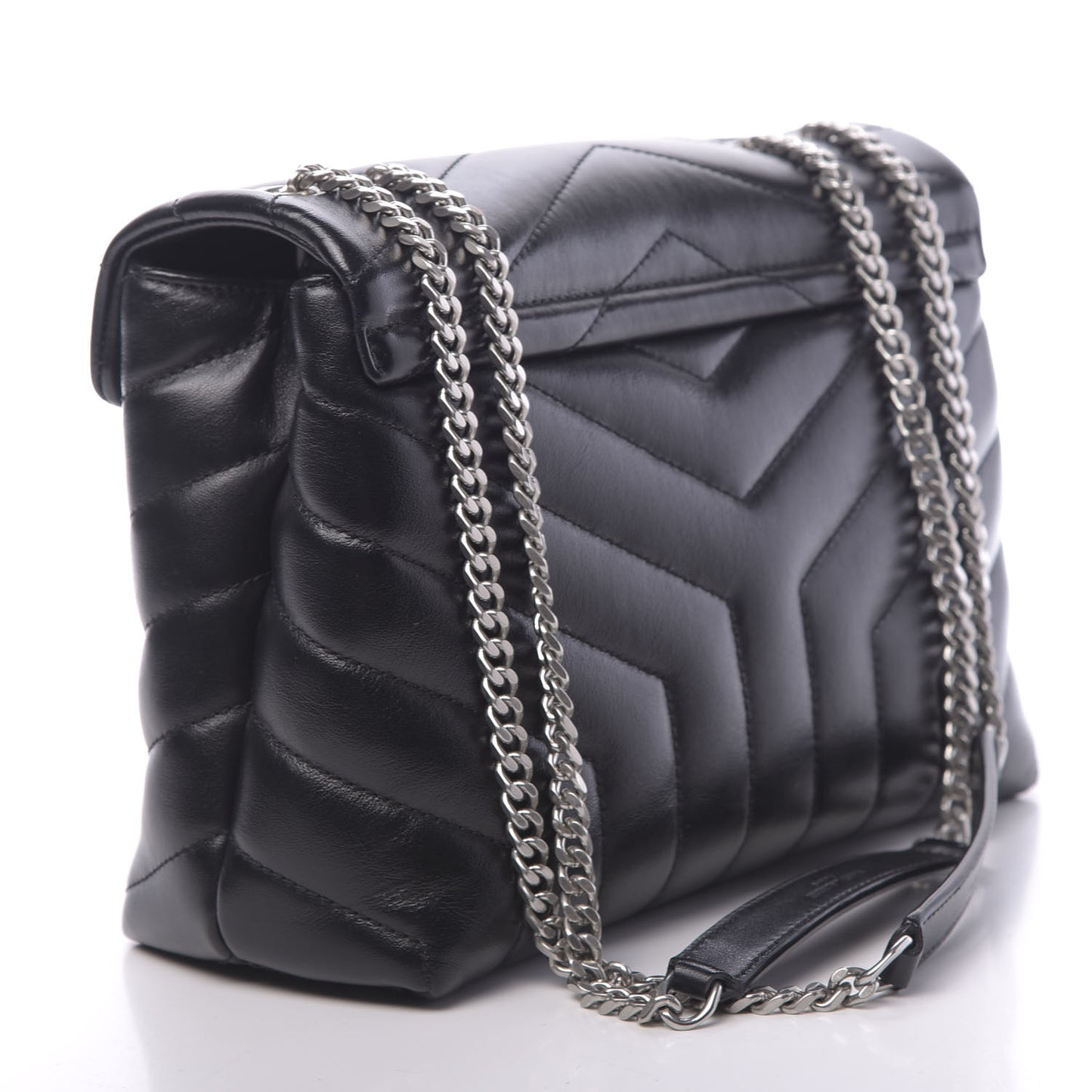 Calfskin Y Quilted Monogram Small Loulou Chain Satchel Black
