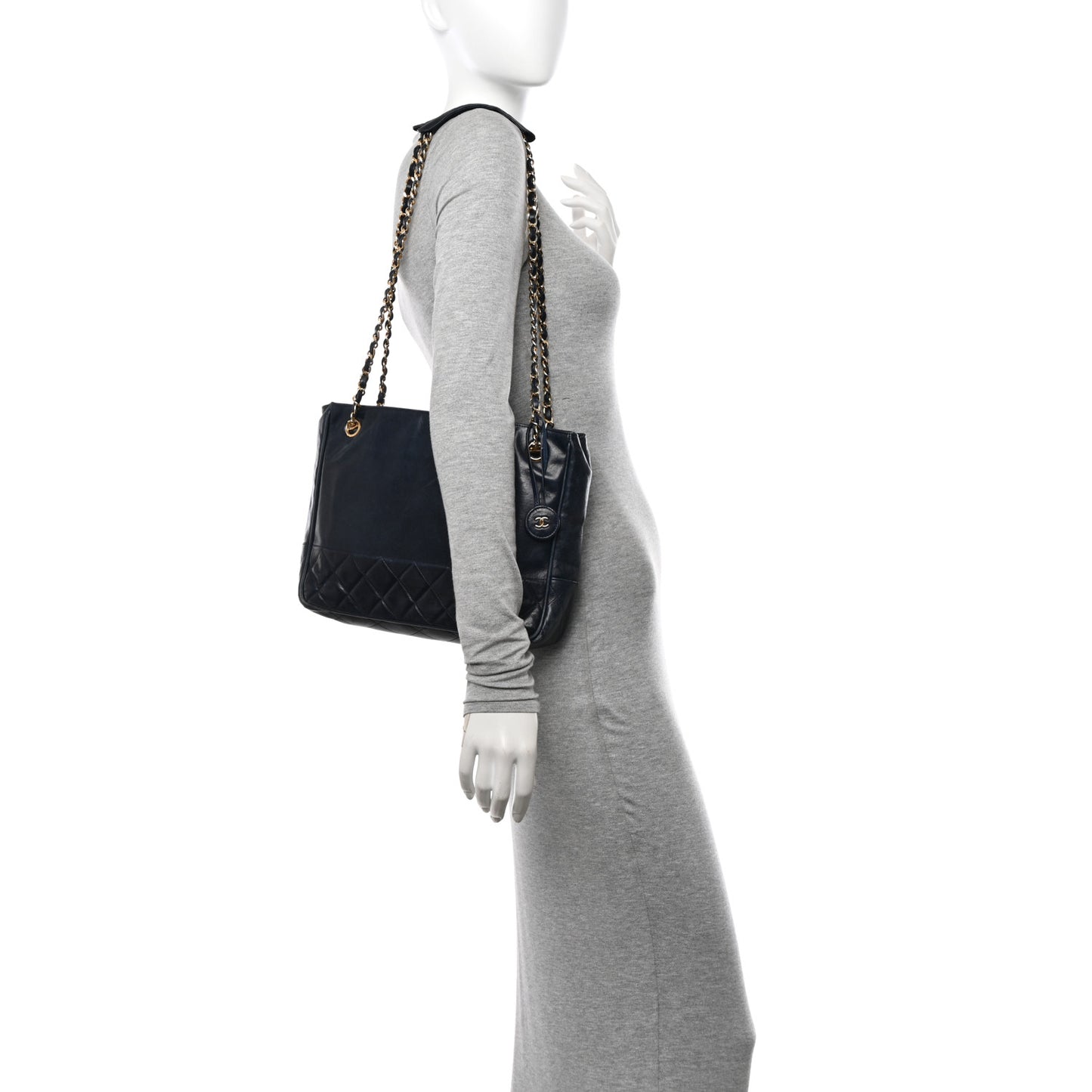 Lambskin Quilted Shoulder Bag Navy Blue