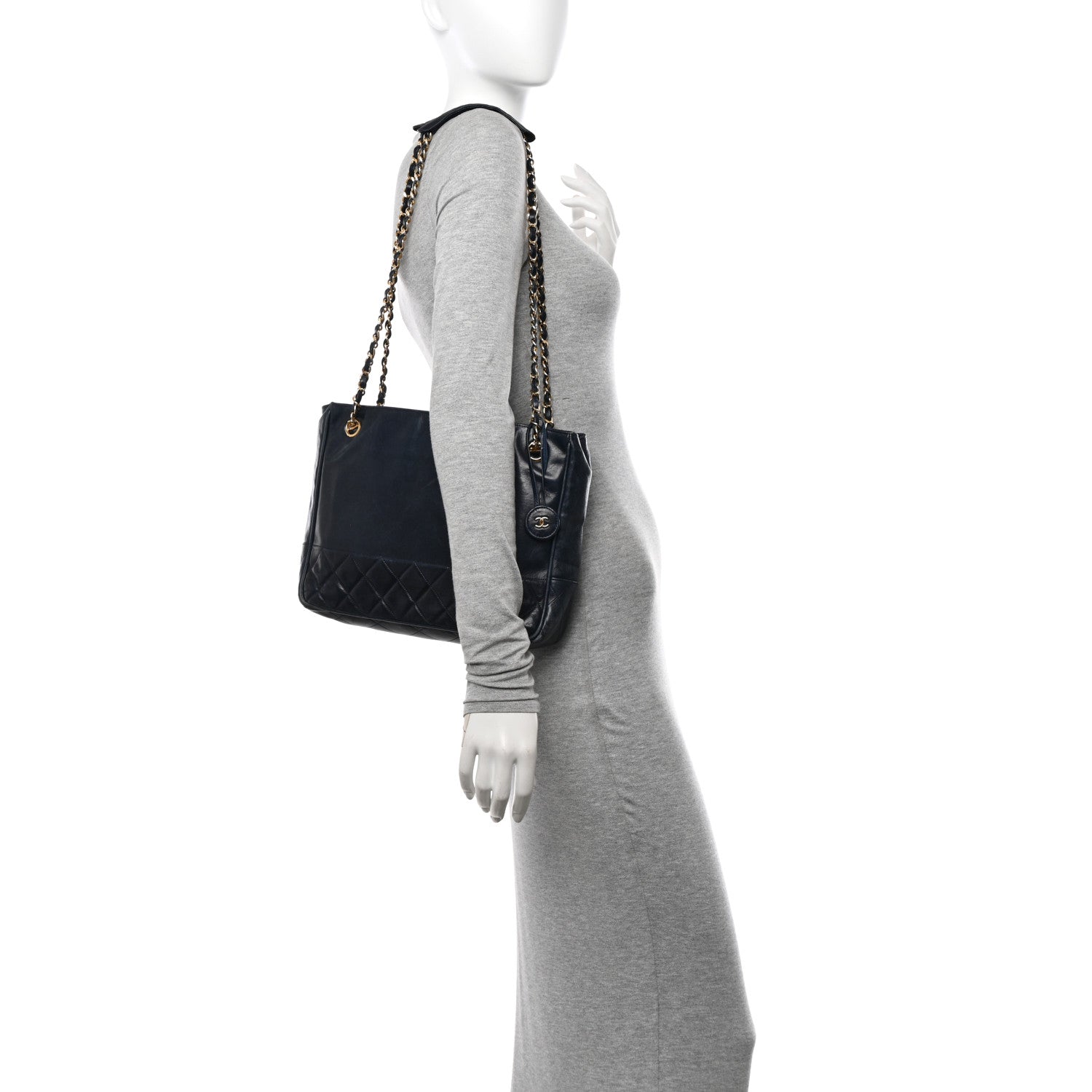 Chanel Lambskin Quilted Shoulder Bag Navy Blue 2 of 15