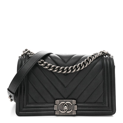 Chanel Caviar Chevron Quilted Medium Boy Flap Black 1 of 10