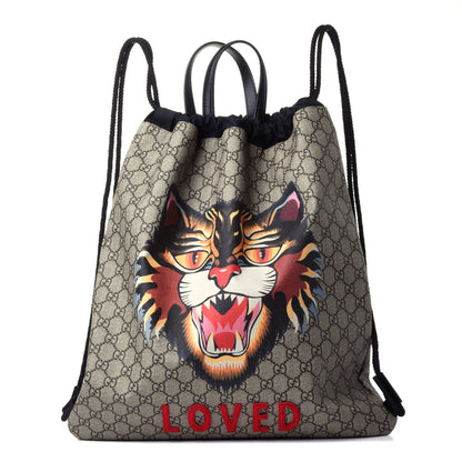 Gucci GG Supreme Monogram Angry Cat Drawstring Backpack 1 of 4