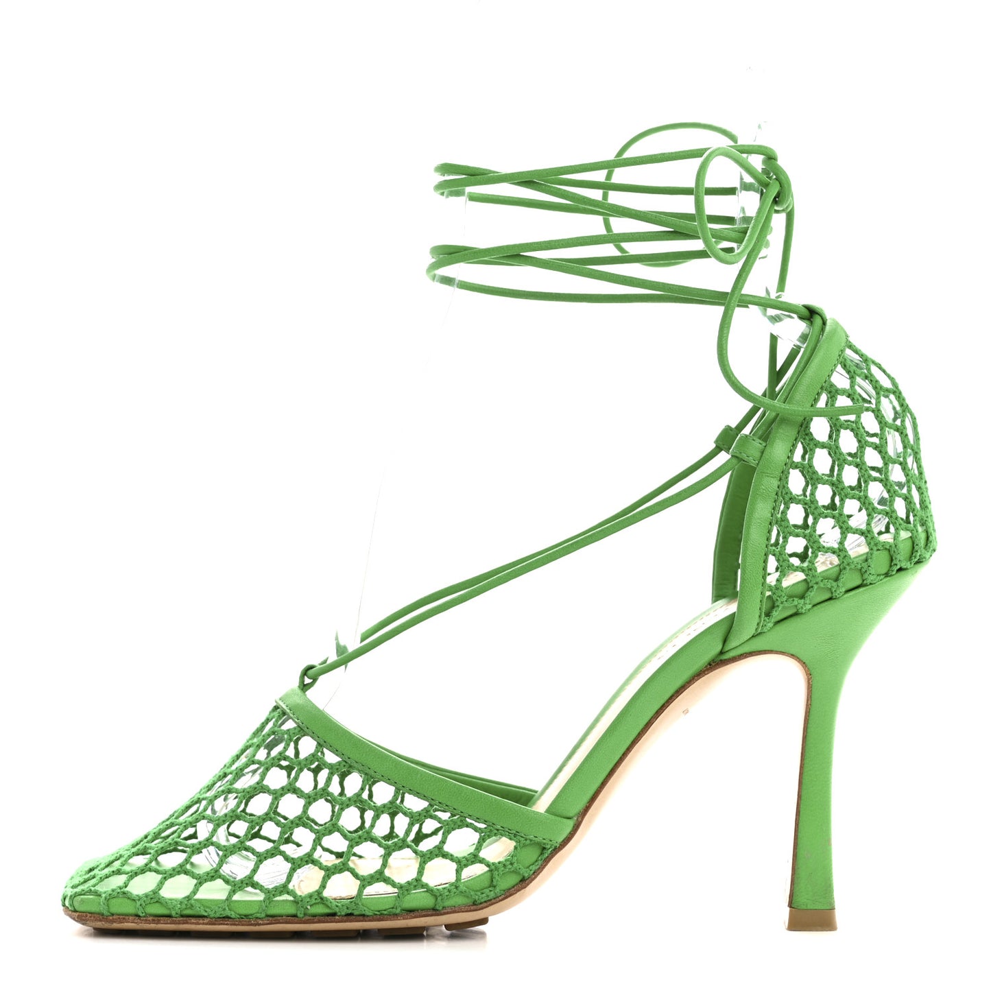 Mesh Nappa Stretch Ankle Tie 90mm Sandals 39 Grass