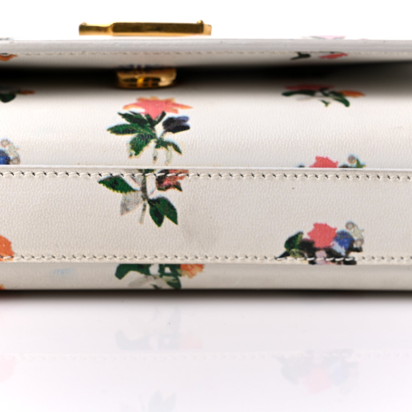 Calfskin Prairie Flower Printed Small Classic Monogram Kate Satchel White