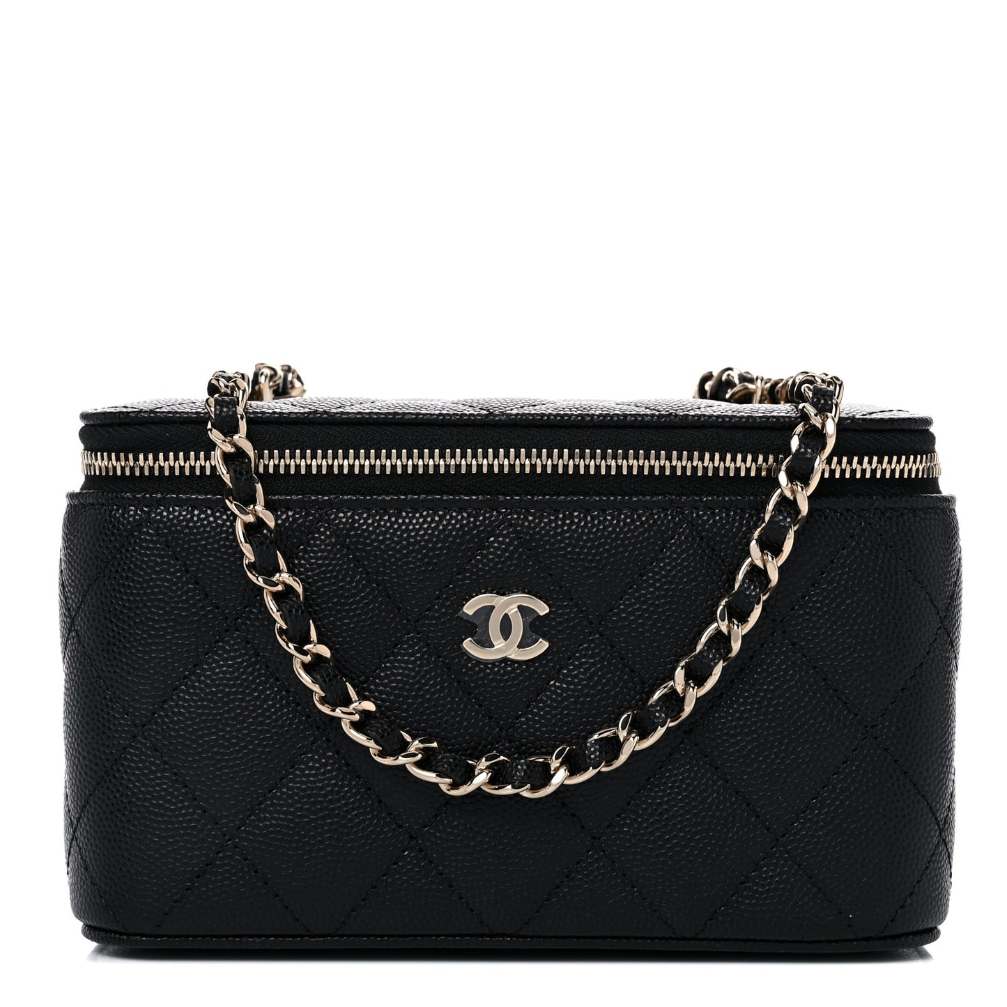 Caviar Quilted Small Vanity Case With Chain Black