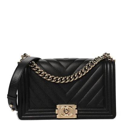 Chanel Caviar Chevron Quilted Medium Boy Flap Black 1 of 9