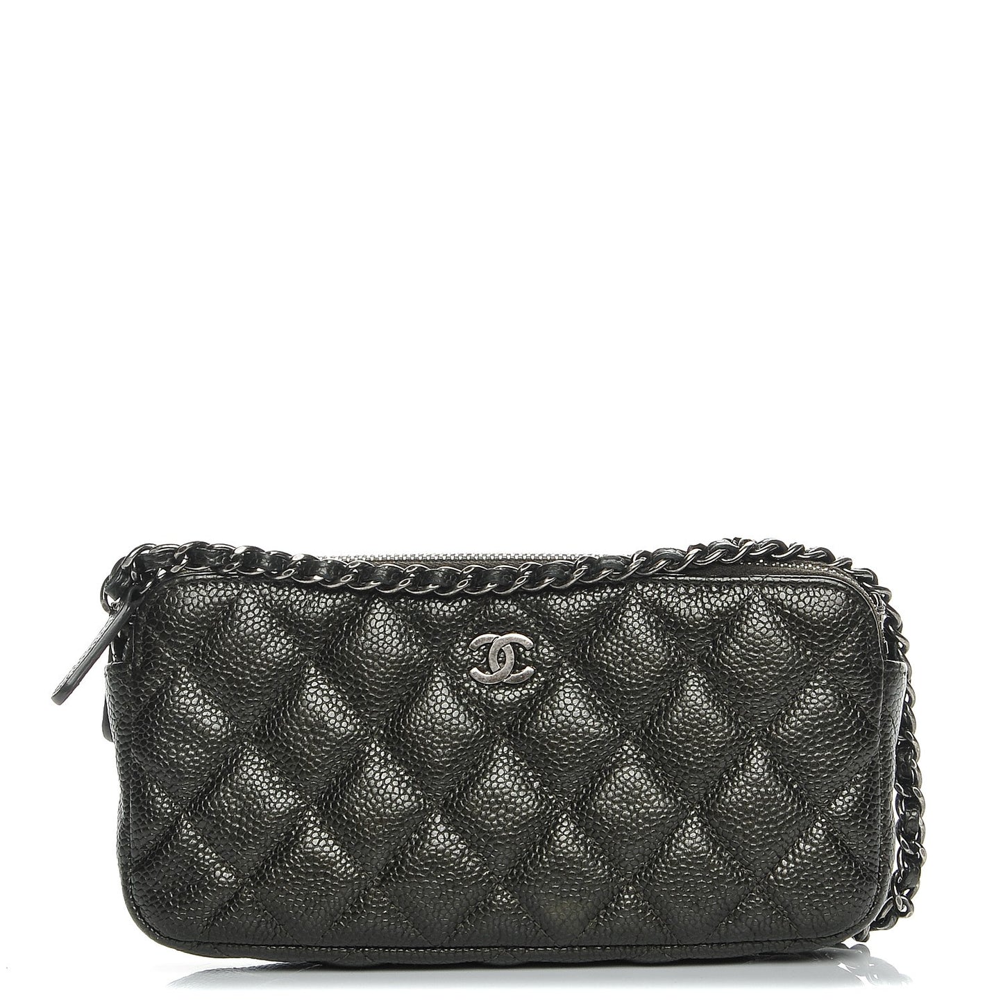 Caviar Quilted Small Clutch With Chain Dark Charcoal