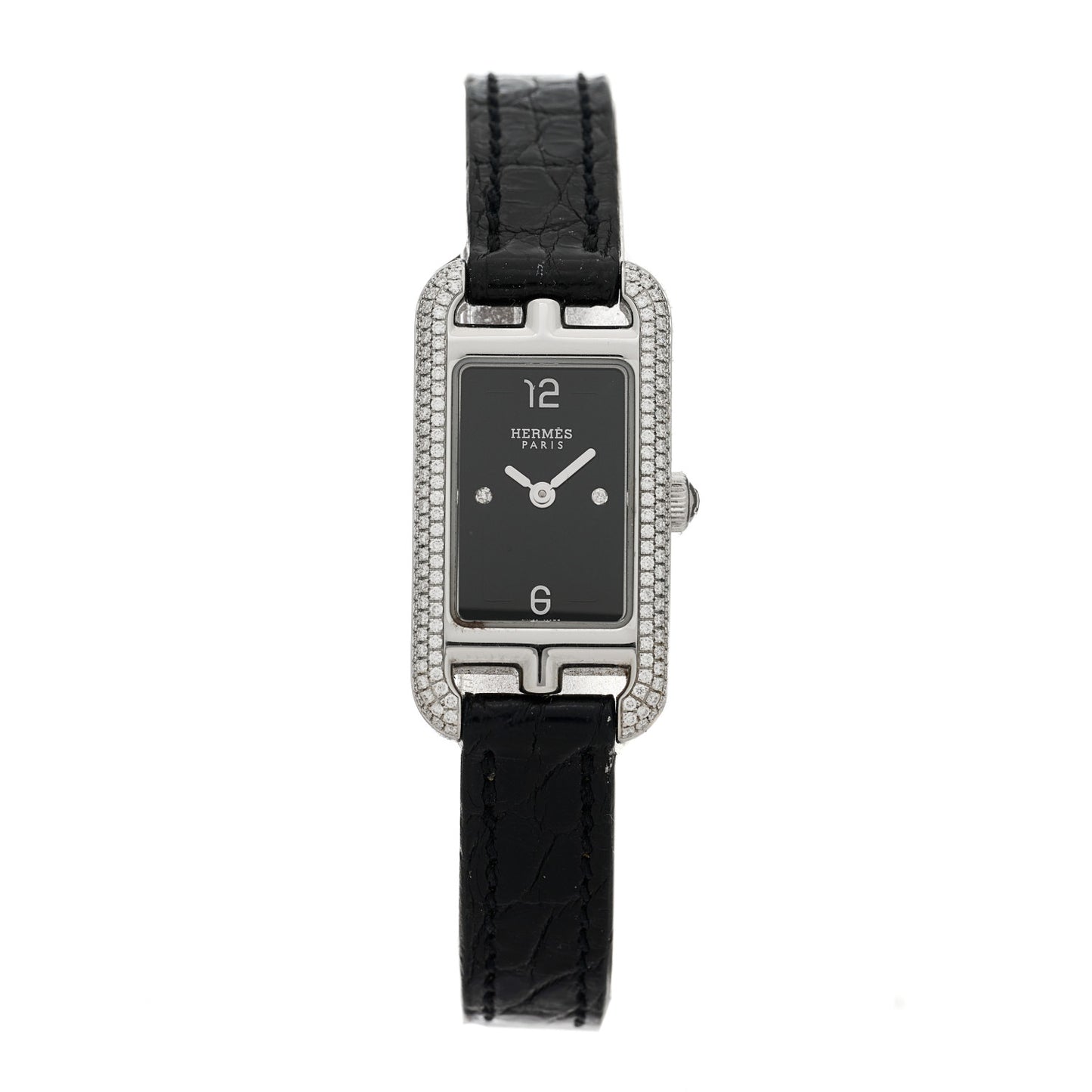 Stainless Steel Alligator Diamond 17mm Nantucket Serti Joaillier Quartz Watch Noir