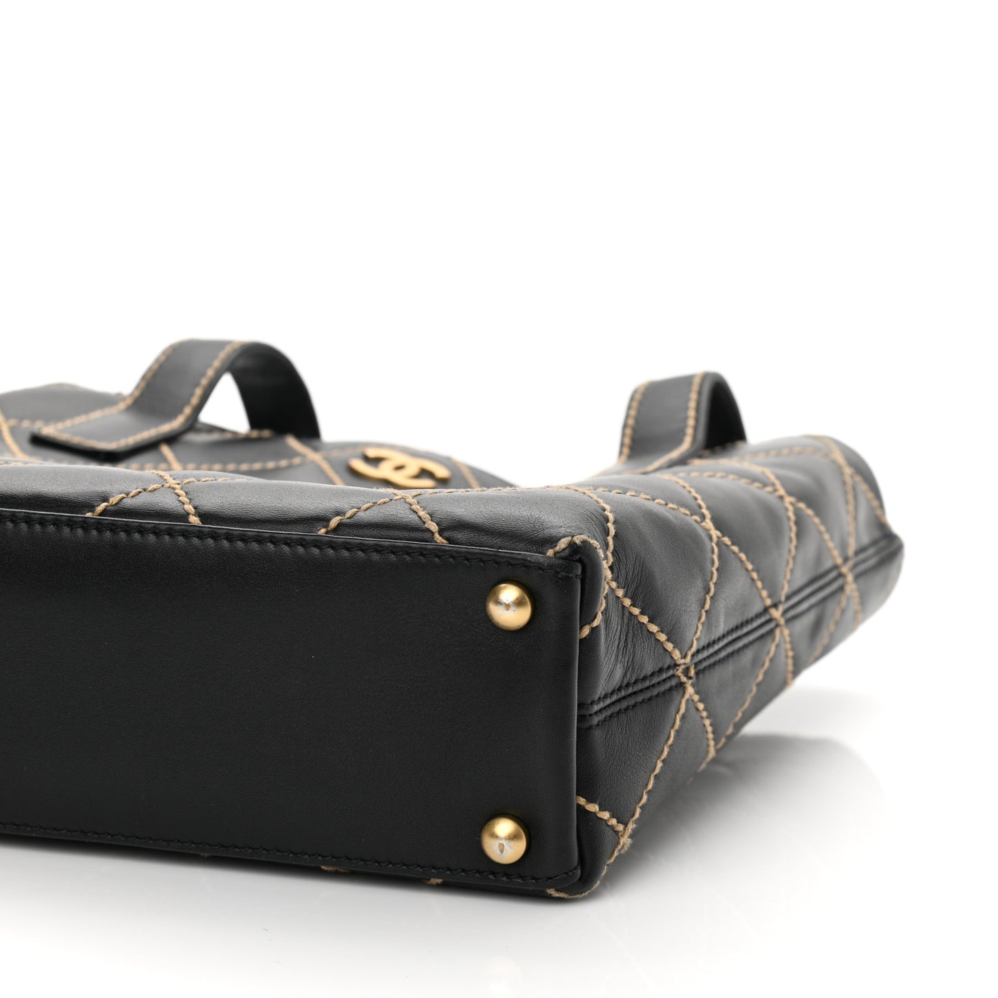 Calfskin Contrast Stitch Surpique Tote Black
