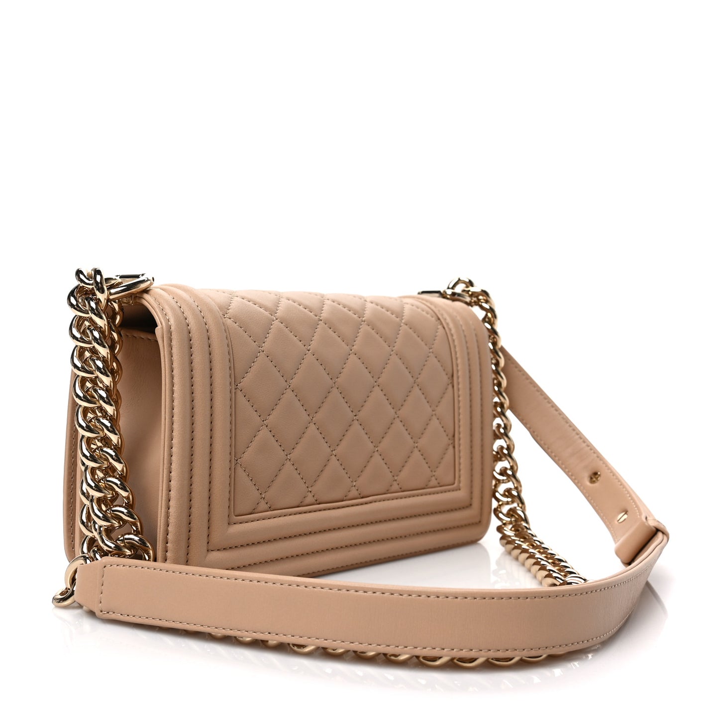 Calfskin Quilted Small Boy Flap Beige