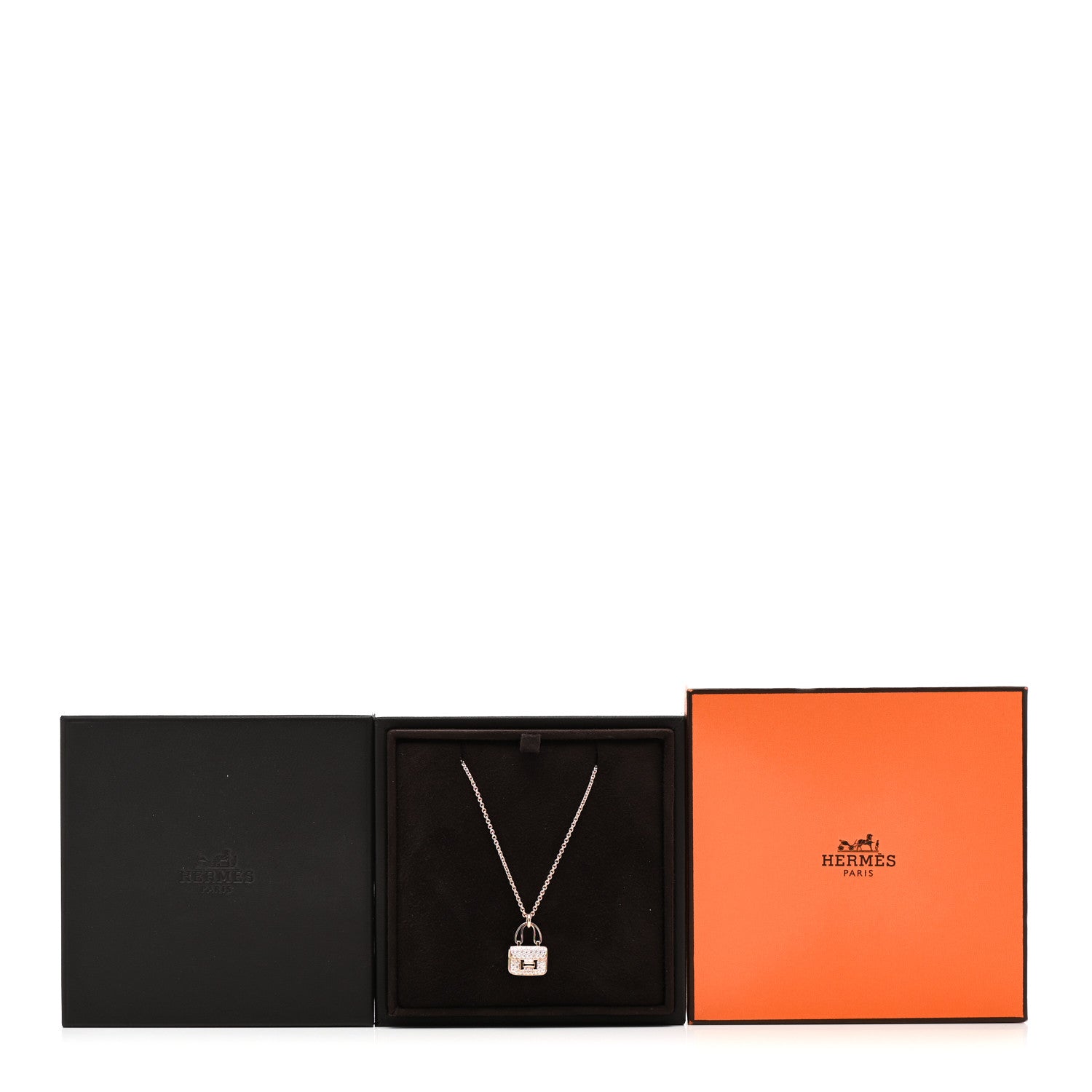 Hermes 18K Rose Gold Diamond Constance Amulettes Pendant Necklace 6 of 6