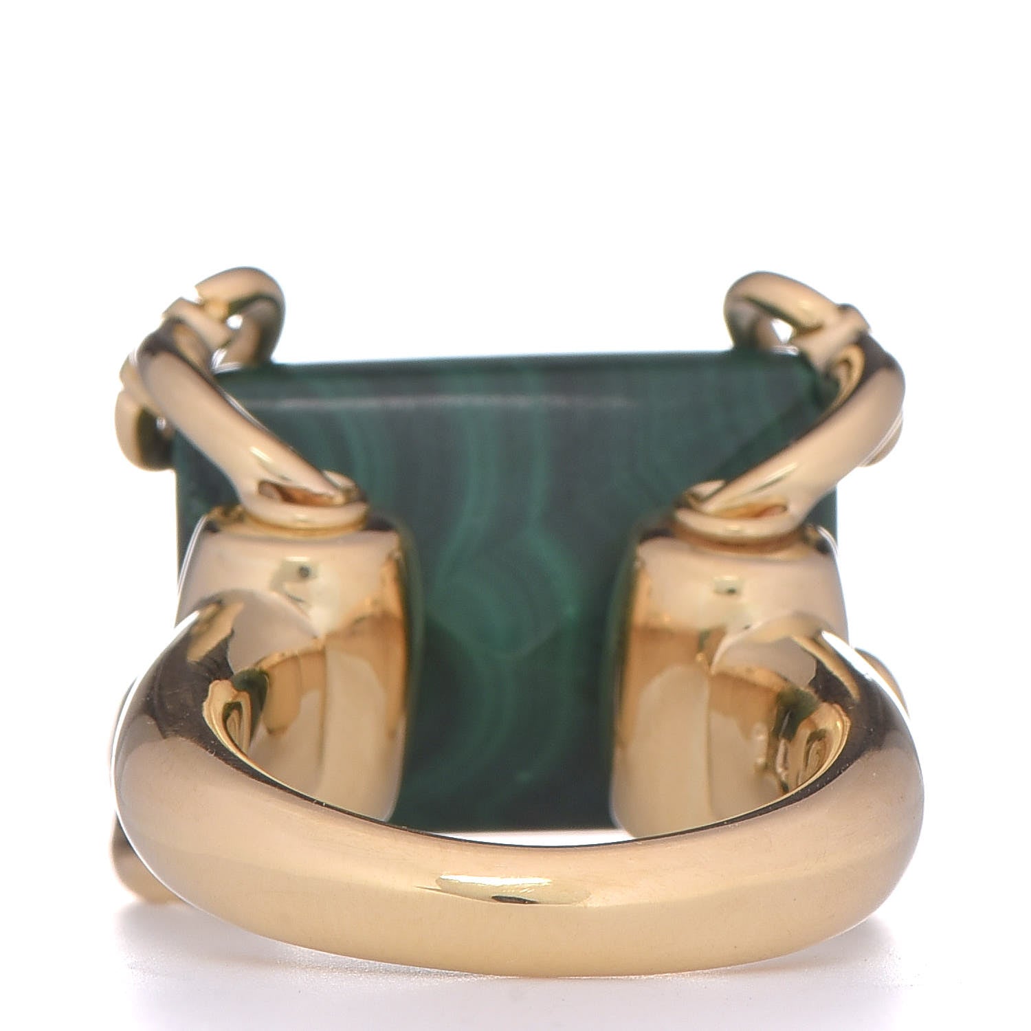 Gucci 18K Yellow Gold Malachite Horsebit Ring 54 6.75 4 of 7