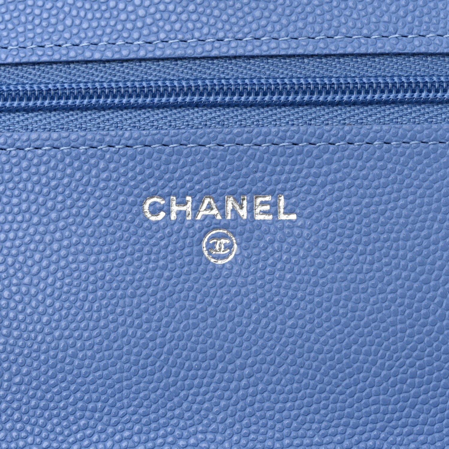 Chanel Caviar Quilted Ribbed Metal Wallet on Chain WOC Blue 6 of 12