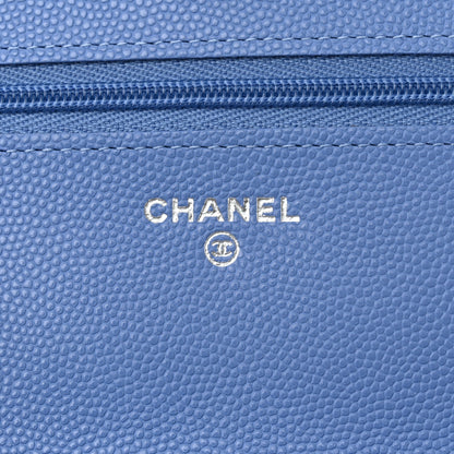 Chanel Caviar Quilted Ribbed Metal Wallet on Chain WOC Blue 6 of 12
