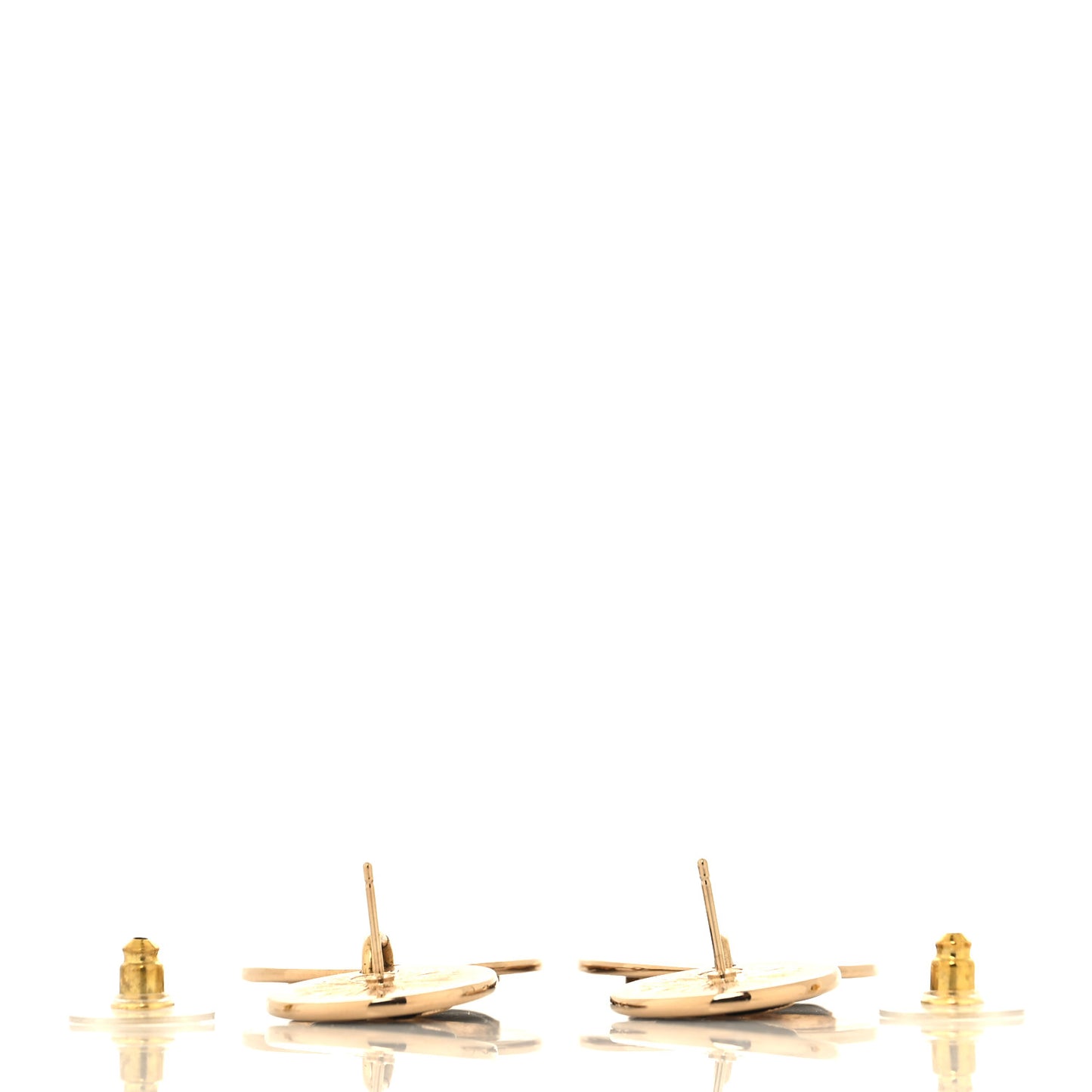 Enamel CC Disc Drop Earrings Gold Black
