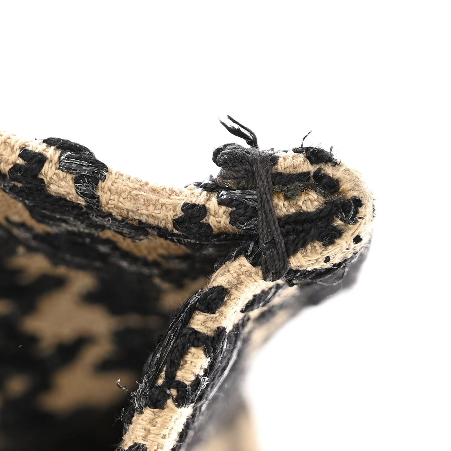 Canvas Houndstooth Embroidered Book Tote Beige Black