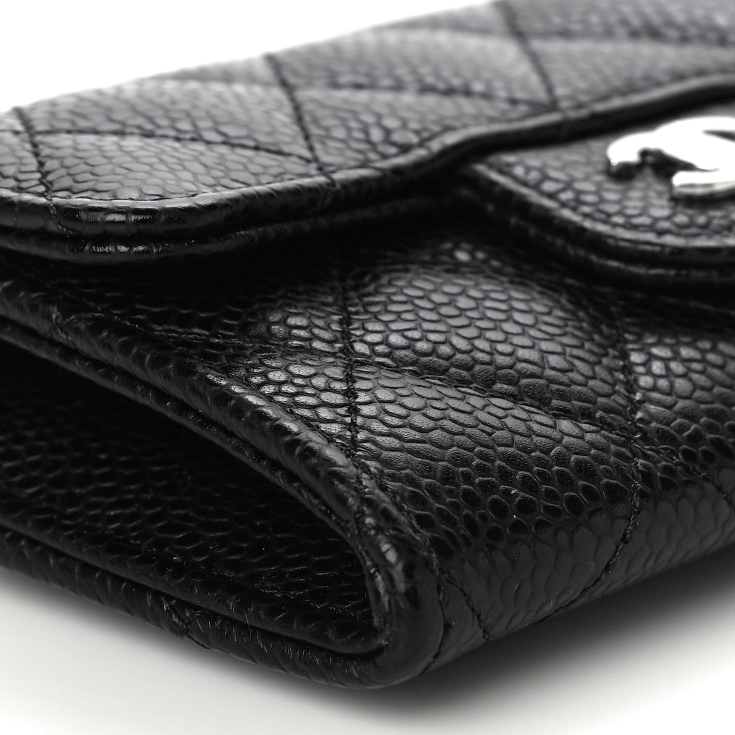 Caviar Quilted Flap Card Holder Wallet Black