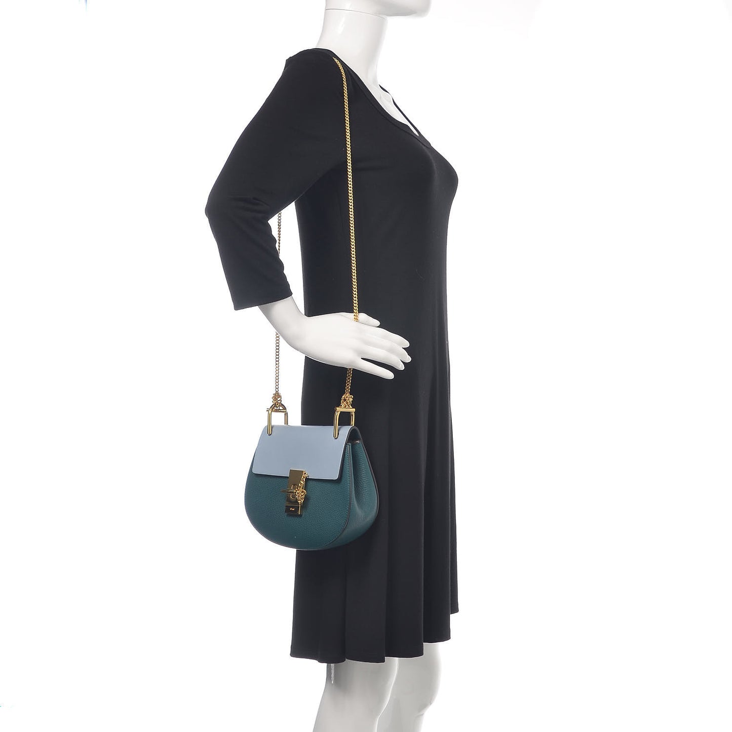 Grained Calfskin Lambskin Mini Bi-Color Drew Shoulder Bag Cloudy Blue